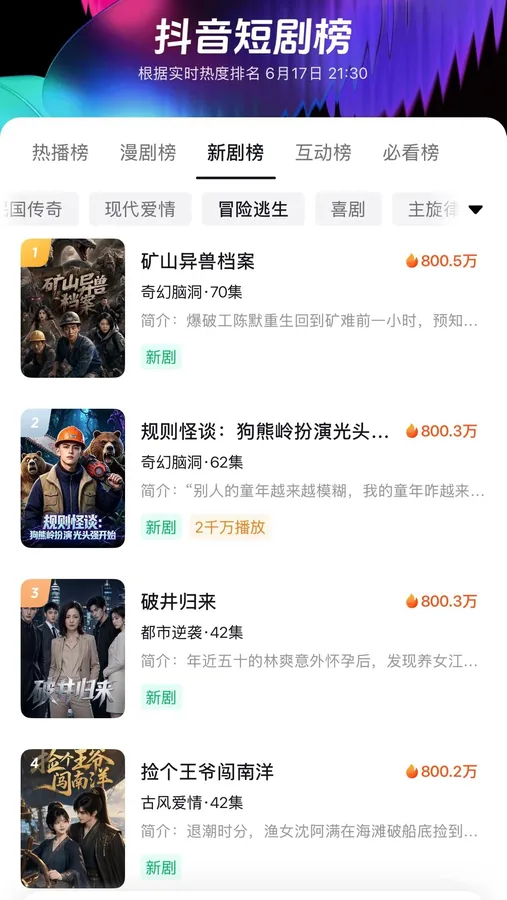 抖音短剧榜项目数据